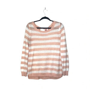 LC Lauren Conrad Peach & White Striped Open Back Knit Sweater Medium Women’s